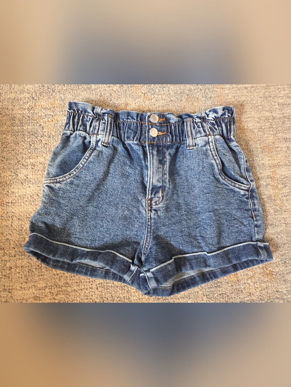 SO Blue High-Waist Paperbag Denim Shorts